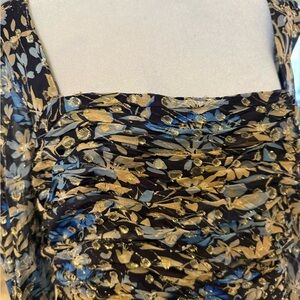 Monique Lhuillier Gold and Blue Floral Dress